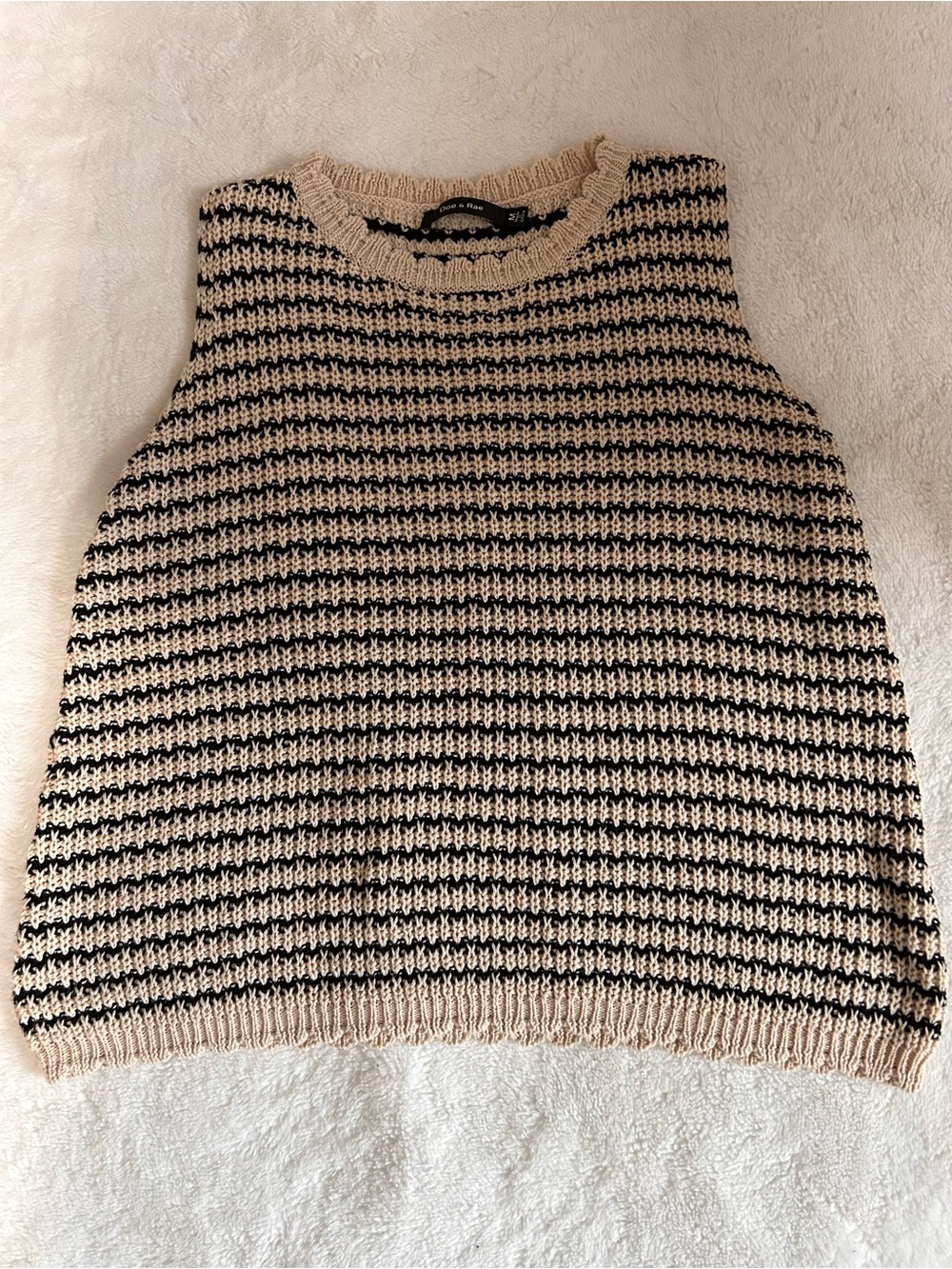 Doe & Rae Striped Knit Tank Top - Black and Cream